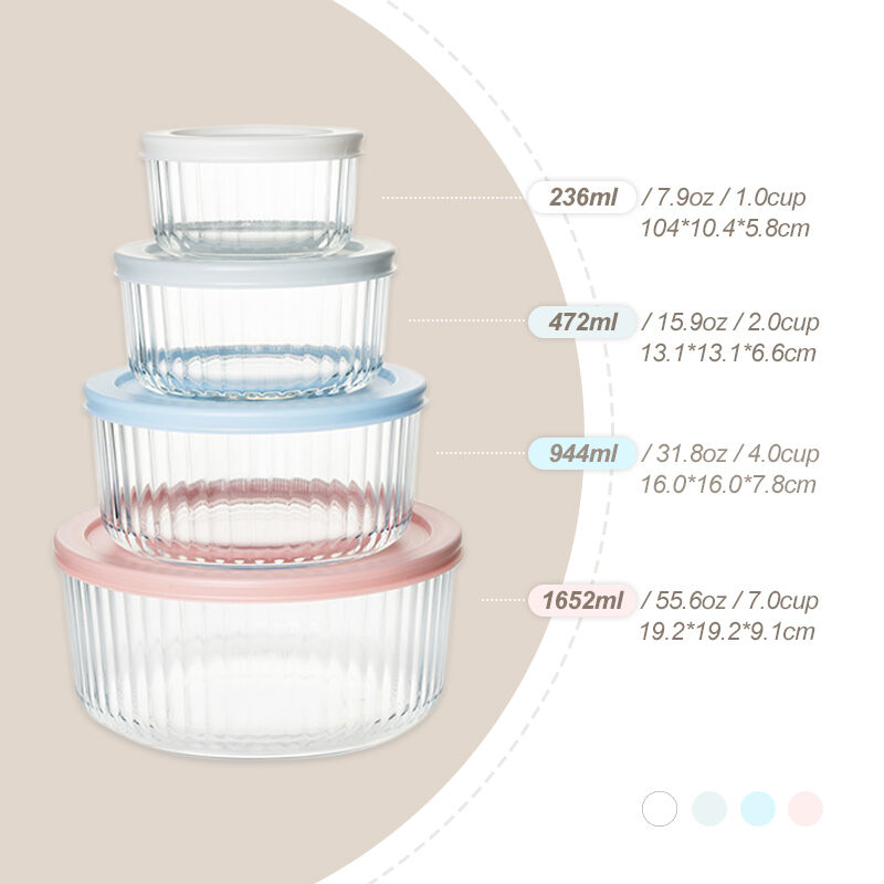 Scratch-Resistant Ribbed Round Glass Containers with Covers
