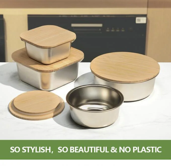 Multifunctional Airtight Freezer Safe Stainless Steel Food Container with Bamboo Lid Reusable Meal Prep Box 0
