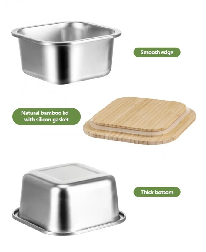 Multifunctional Airtight Freezer Safe Stainless Steel Food Container with Bamboo Lid Reusable Meal Prep Box 1