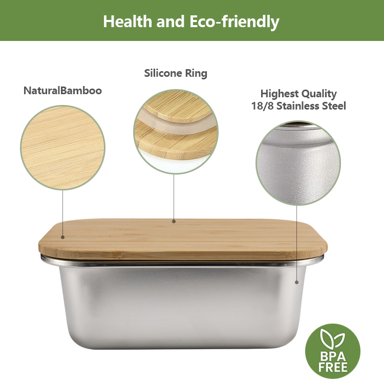 IKOO BPA-Free Dishwasher Safe Stainless Steel Lunch Box with Bamboo Lid