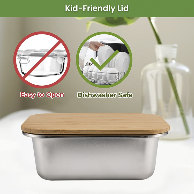 IKOO BPA-Free Dishwasher Safe Stainless Steel Lunch Box with Bamboo Lid