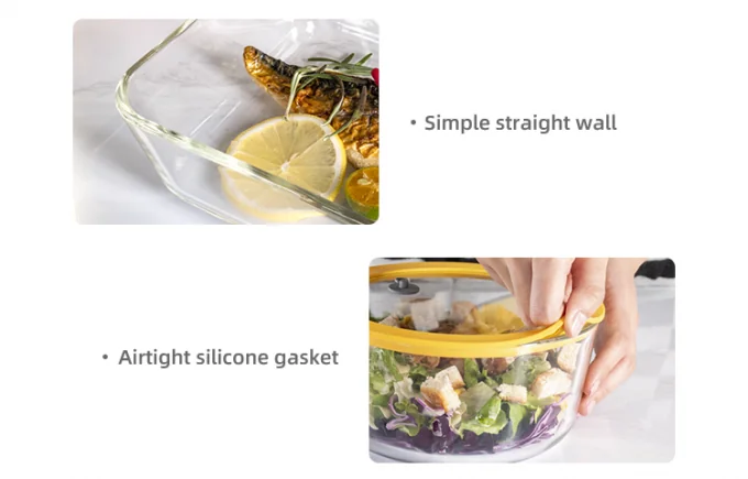 Oven Safe Dishwasher Safe Freezer Safe Glass Food Storage Container with Silicone Framed Glass Lid 1
