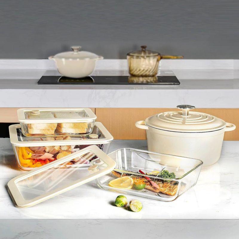 Oven Safe Dishwasher Safe Freezer Safe Glass Food Storage Container with Silicone Framed Glass Lid