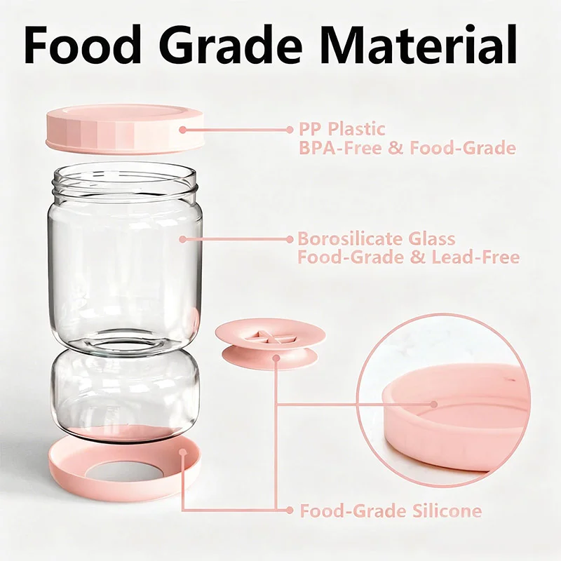 IKOO 750ml Hourglass Pickle Jar with Silicone Partition & Non-Slip Sleeve