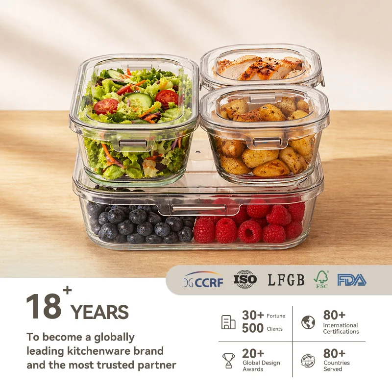 IKOO Various Sizes Stackable & Space Saving Glass Containers with PC Lid