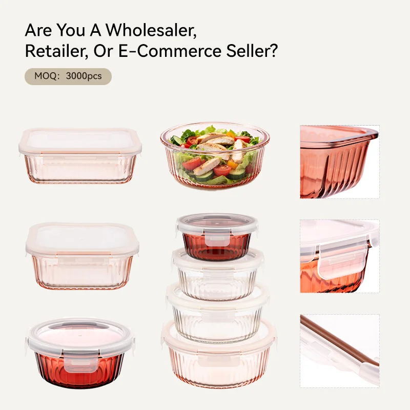 IKOO OEM/ODM Ribbed Glass Containers with Covers for Food Storage/Prep