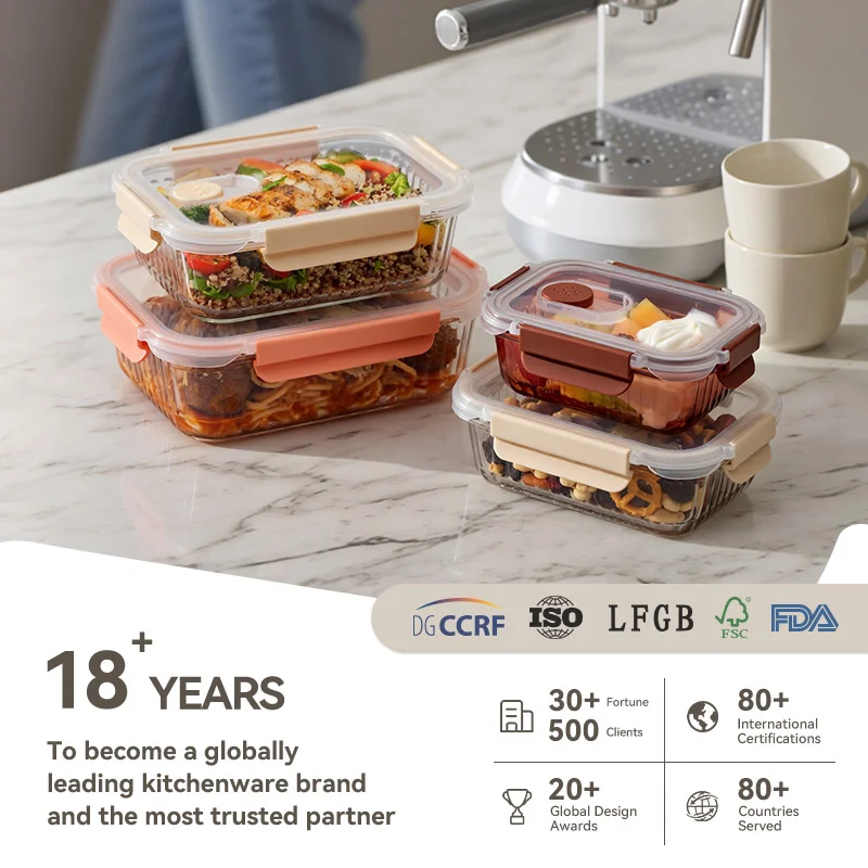 IKOO Color Sprayed Glass Food Container with 4 Lock PP Lid Factory