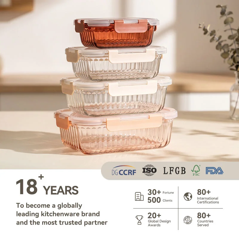 IKOO BPA Free Colored Borosilicate Glass Food Container with Airtight Cool Lock Lid