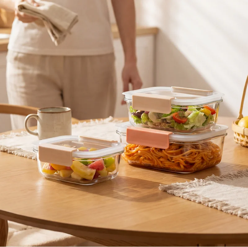IKOO Glass Food Containers with Glass-Lids and Air Vent for leftovers