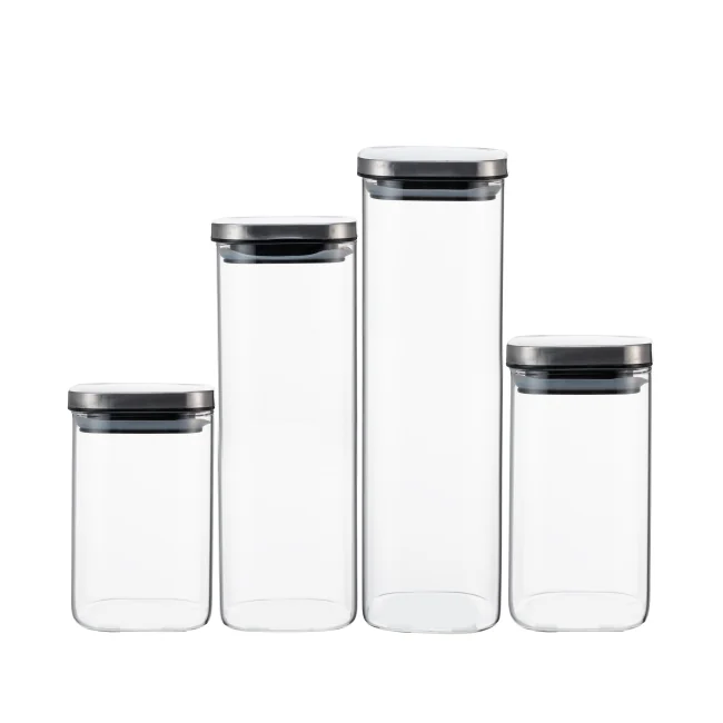 Square Glass Canister and Food Storage Jar with 780ml 1100ml 1400ml Capacity High Borosilicate Glass and Stainless Steel Lid 0