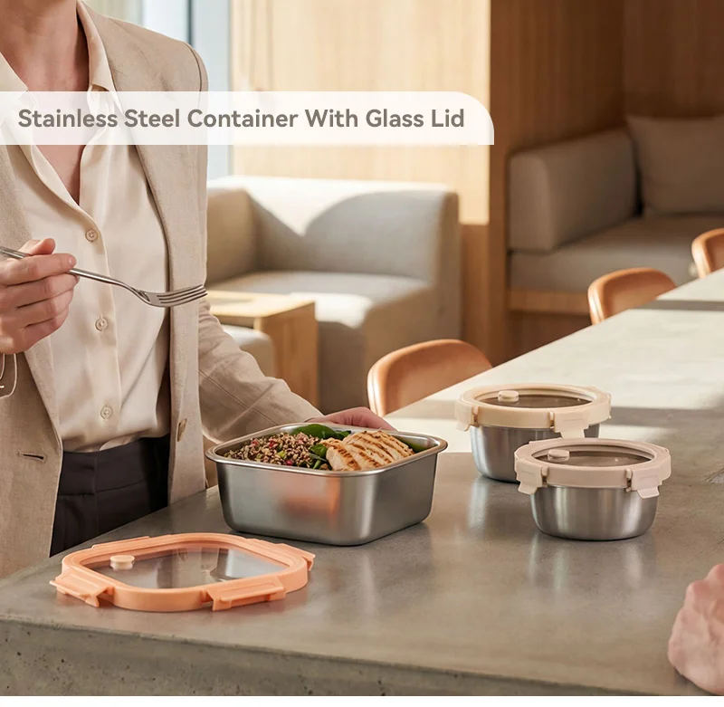 IKOO Stainless Steel Meal Prep Containers with Tempered Glass Lids Manufacture