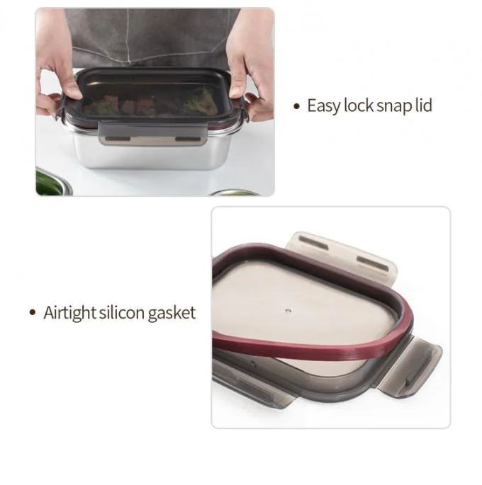 SS304 Stainless Steel Food Container 0.45mm Thick with Locking Lid 3