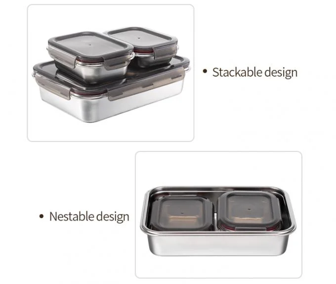SS304 Stainless Steel Food Container 0.45mm Thick with Locking Lid 2