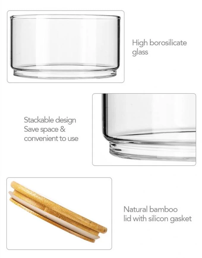 Stackable High Borosilicate Glass Canister with Bamboo Lid for Kitchen Storage 350ml Capacity 1