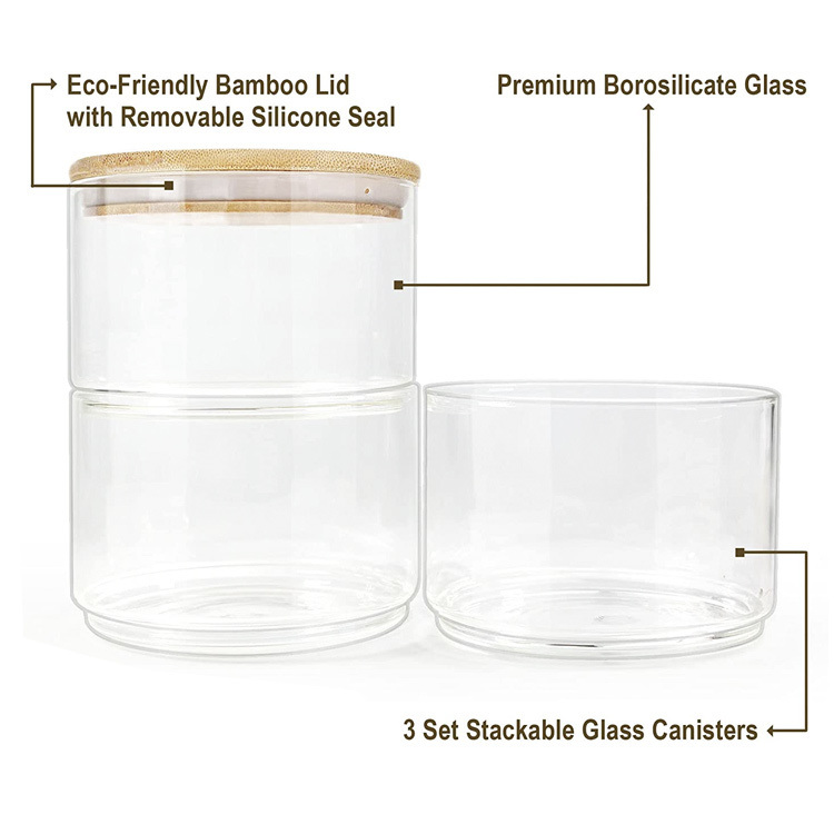 IKOO Stackable High Borosilicate Glass Canister with Bamboo Lid