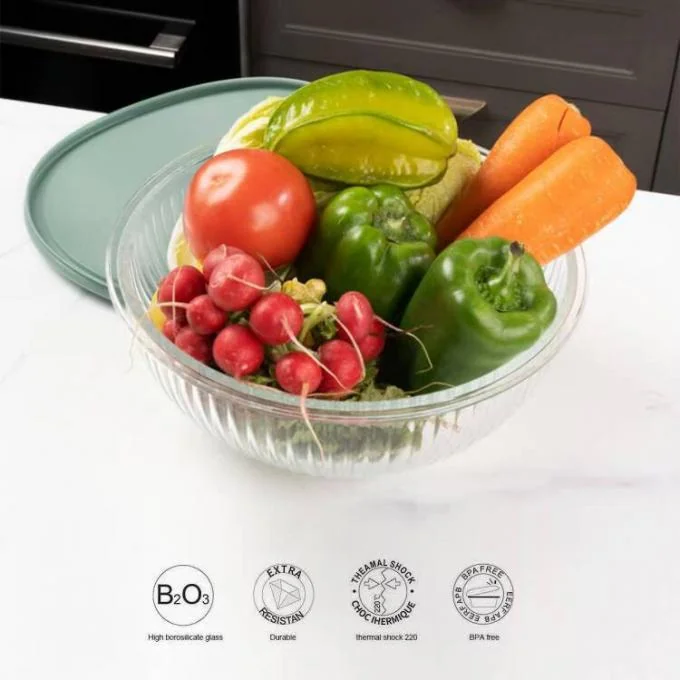 Stackable Nestable High Borosilicate Glass Mixing Bowl with PP Lock Lid for Food Prep and Storage 0