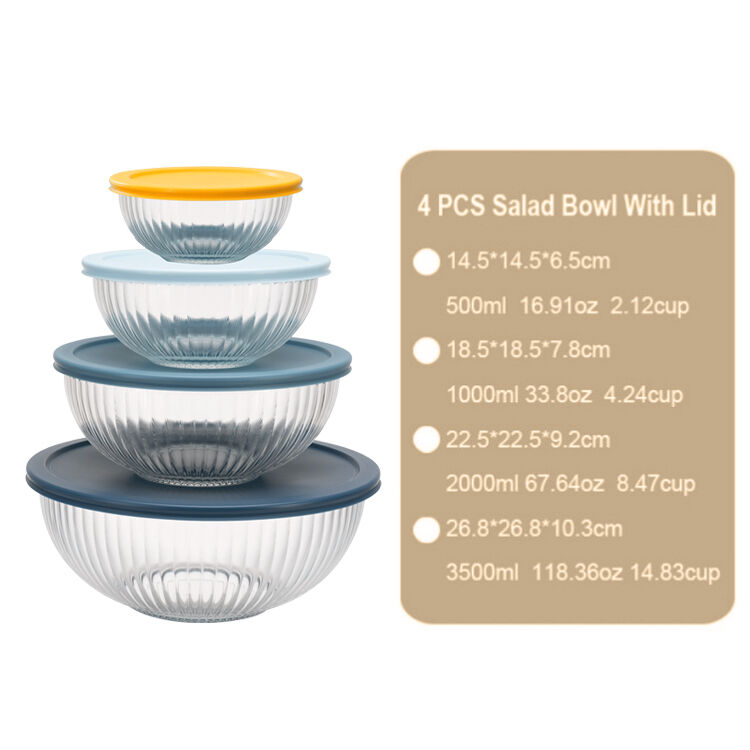 IKOO Ribbed Glass Mixing Bowls with Leakproof Airtight Lids