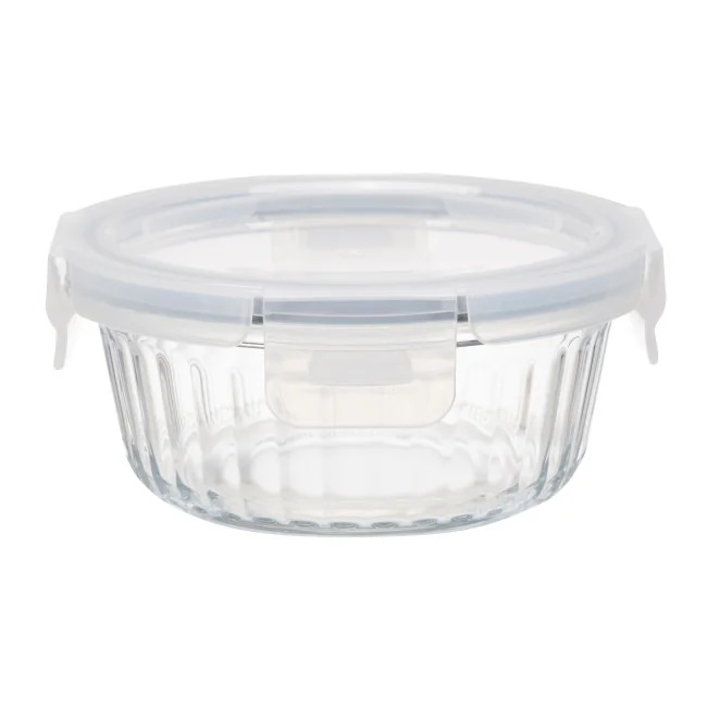 Striped High Borosilicate Glass Food Container with PP Lid 2