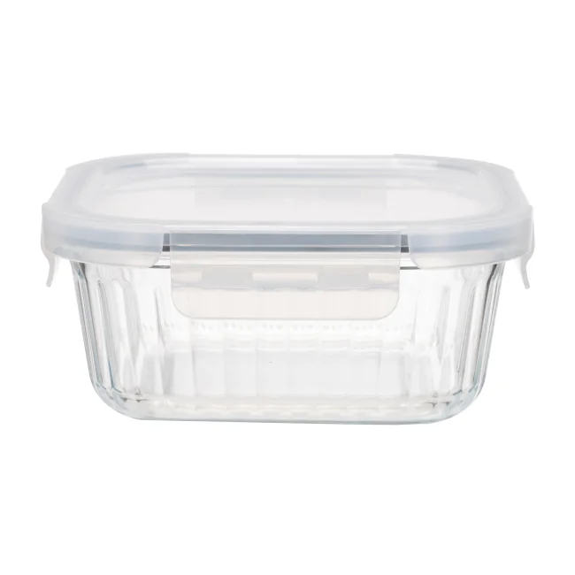 Striped High Borosilicate Glass Food Container with PP Lid 1
