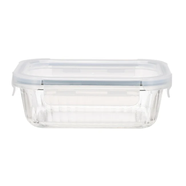 Striped High Borosilicate Glass Food Container with PP Lid 0
