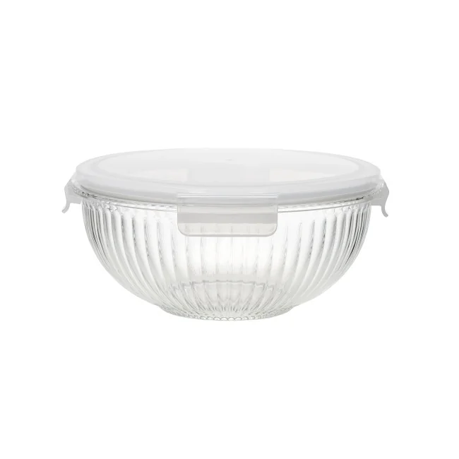 Striped High Borosilicate Glass Mixing Bowl 180ml-3500ml with PP Lock Lid 0