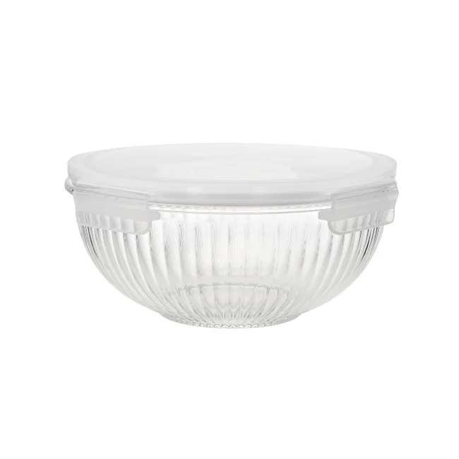 Striped High Borosilicate Glass Mixing Bowl 180ml-3500ml with PP Lock Lid 1