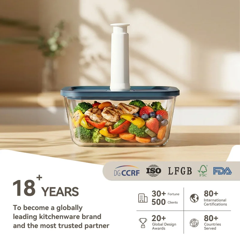 Borosilicate Glass Food Storage Container with Powerful Vacuum Pump