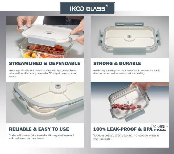 Vacuum Glass Food Containers 370ml to 1050ml with Manual Pump 1