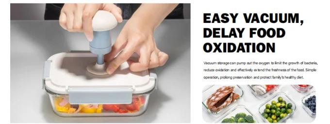 Vacuum Glass Food Containers 370ml to 1050ml with Manual Pump 2