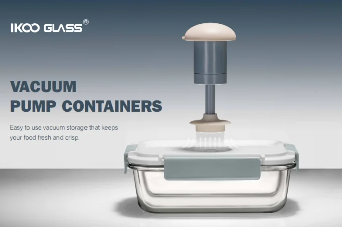 Vacuum Glass Food Containers 370ml to 1050ml with Manual Pump 0