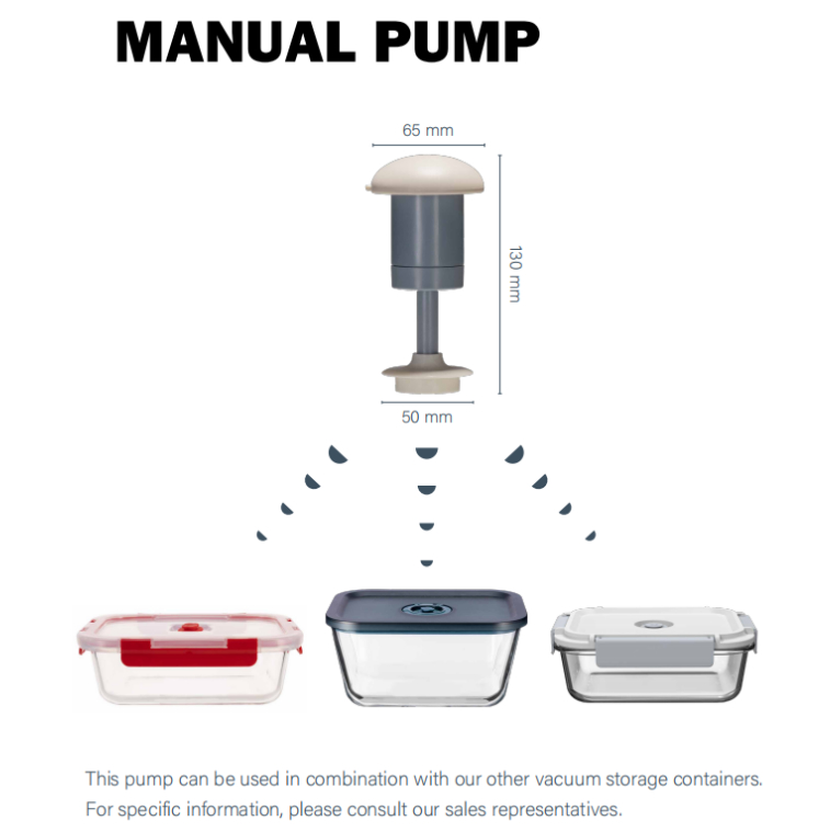 Vacuum Glass Food Containers 370ml to 1050ml with Manual Pump