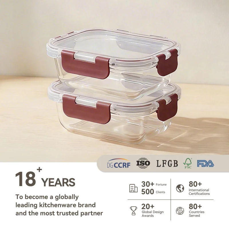 IKOO Airtight Glass Lunch Containers with Snap Locking Lids